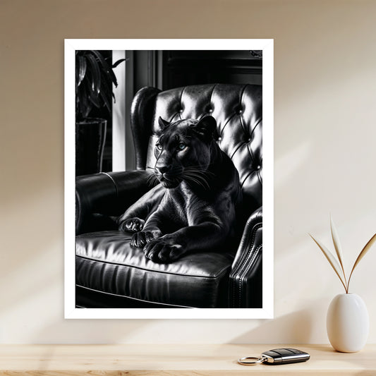 Allure Nocturne – Panthère sur Fauteuil Cuir
