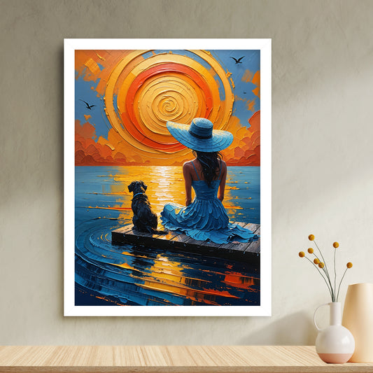 Coucher de Soleil Doré – Femme & Chien