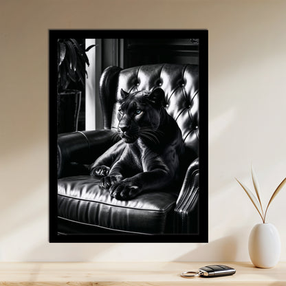 Allure Nocturne – Panthère sur Fauteuil Cuir