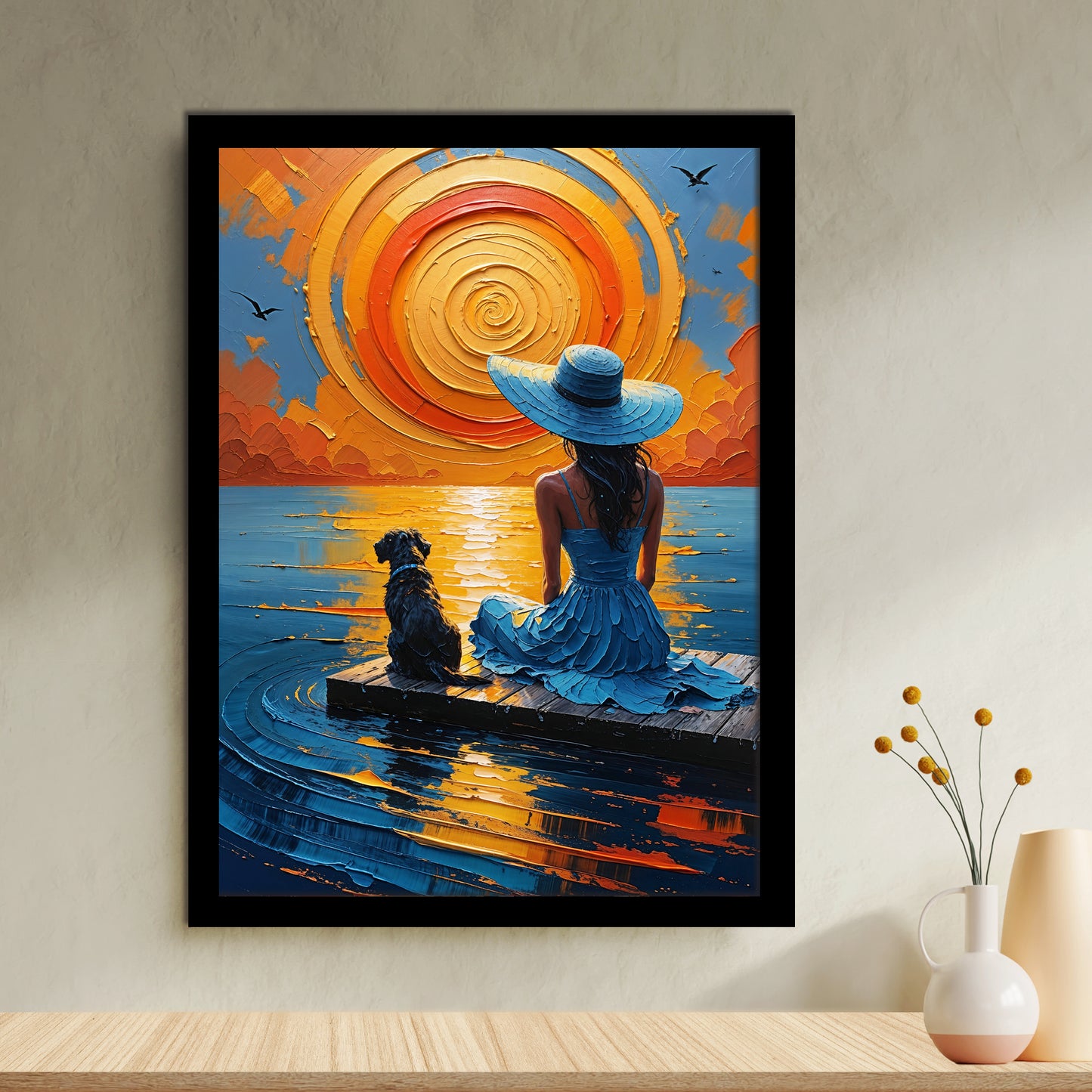 Coucher de Soleil Doré – Femme & Chien