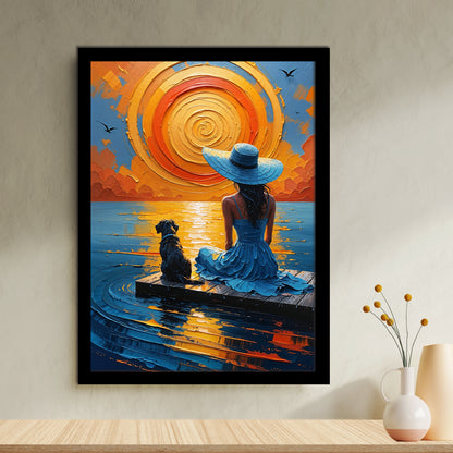 Coucher de Soleil Doré – Femme & Chien