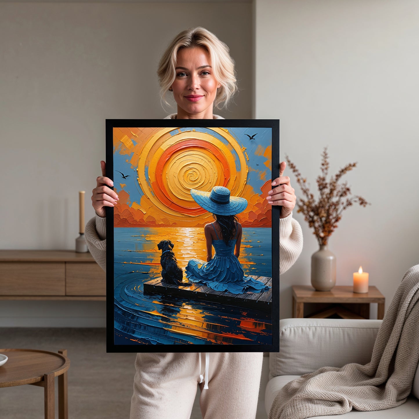 Coucher de Soleil Doré – Femme & Chien